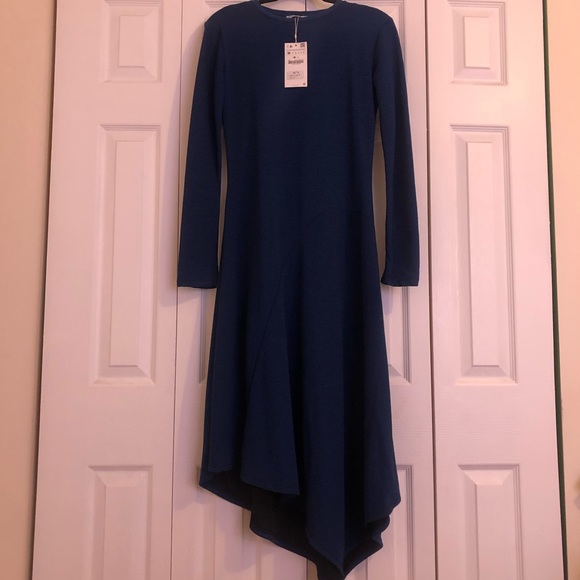 Zara Blue Textured Asymmetrical Dress - Picture 3 of 3